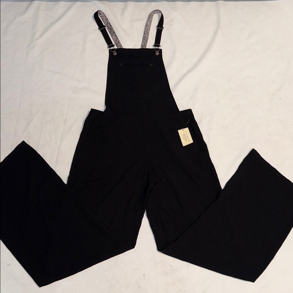 New Guess Marciano Overall Tuxedo Style Dressy Wide Leg Jumpsuit Crepe Black 8 M
